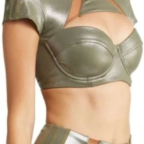 Adidas Ivy Park  | Metallic Olive Green Swim Top with Cut Out & Open Mes… - Picture 12 of 14